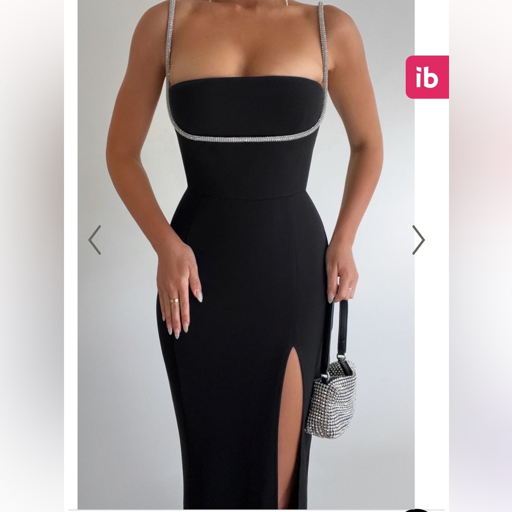 SHOWPO SHARLEY MIDI DRESS - DIAMANTE DETAIL PENCIL DRESS IN BLACK - Picture 2 of 9